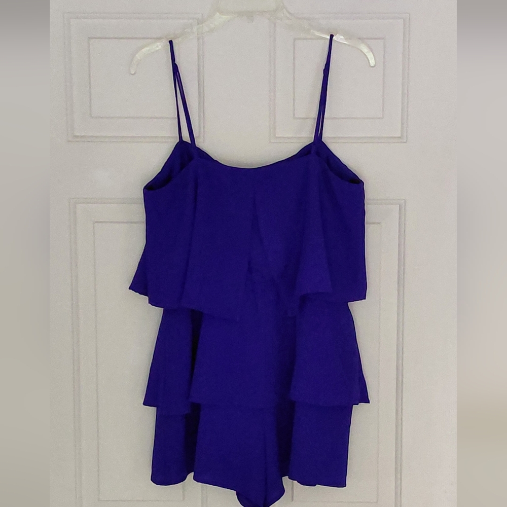 Premier Amour Blue Ruffle Lined Pockets Vacation Pull On  Romper.  Size 12.